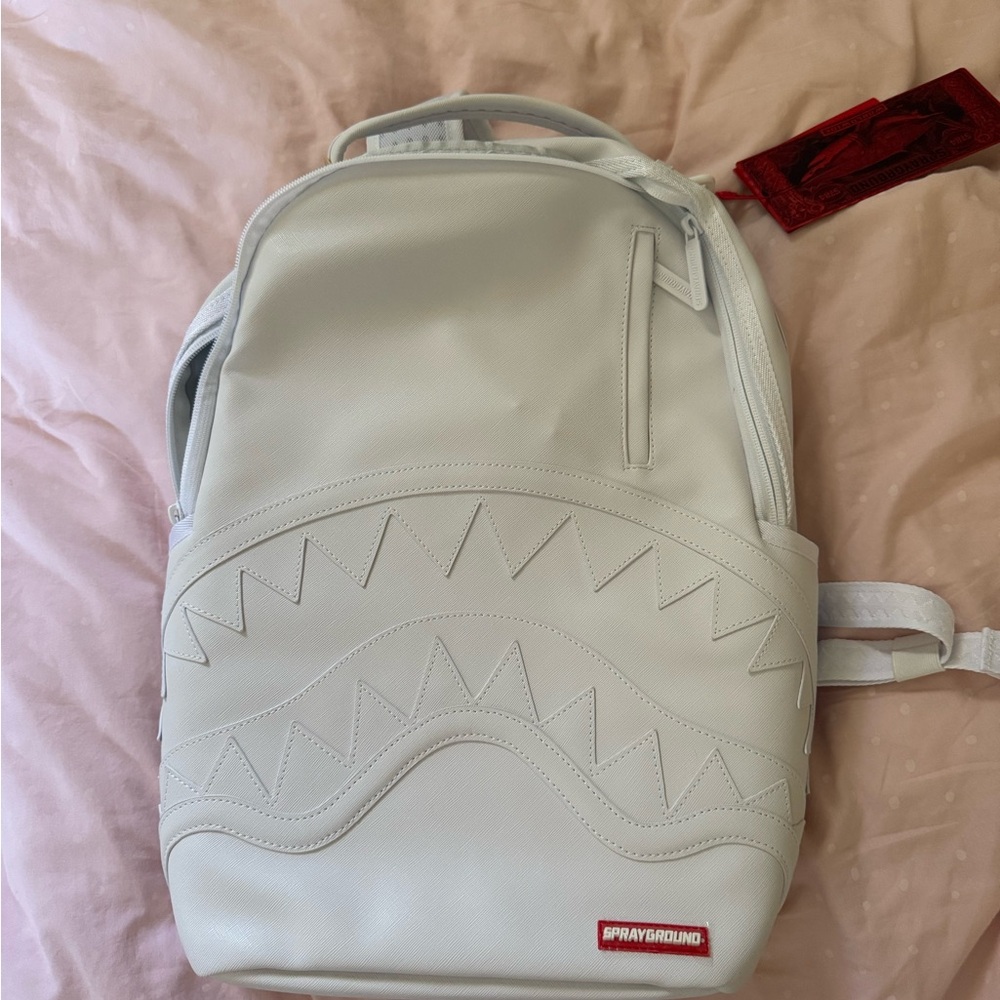 Sprayground Light Gray Backpack with Shark Design